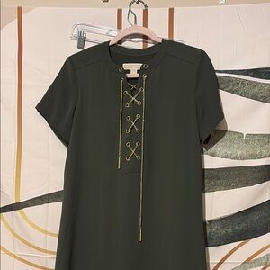 Elegant Green Lace-Up Dress